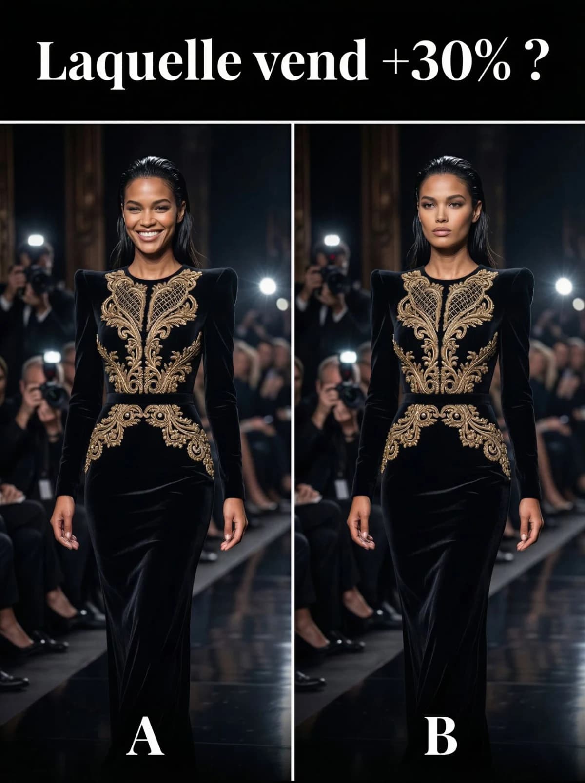 Comparaison A/B, sourire vs expression neutre : le code du luxe